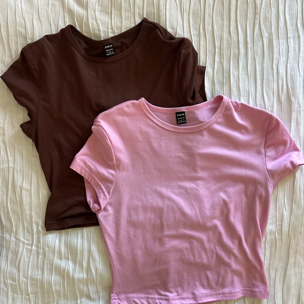 Brown and Pink Cropped T-Shirts